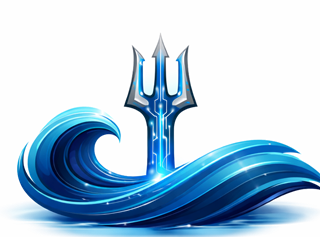 AI Trident Group logo — chrome trident rising from an ocean wave